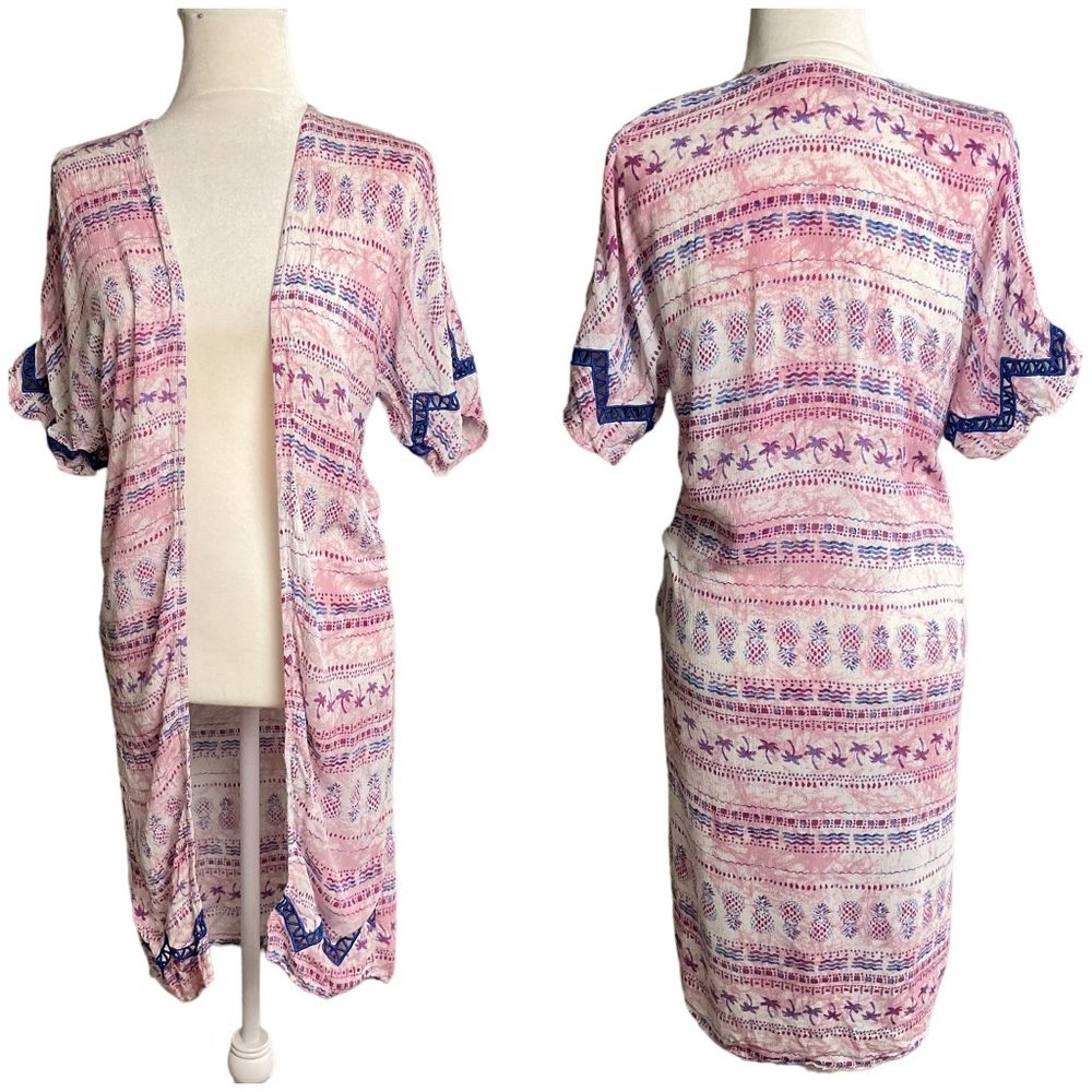Boho palm tree print 100% rayon long kimono size L(10-12)